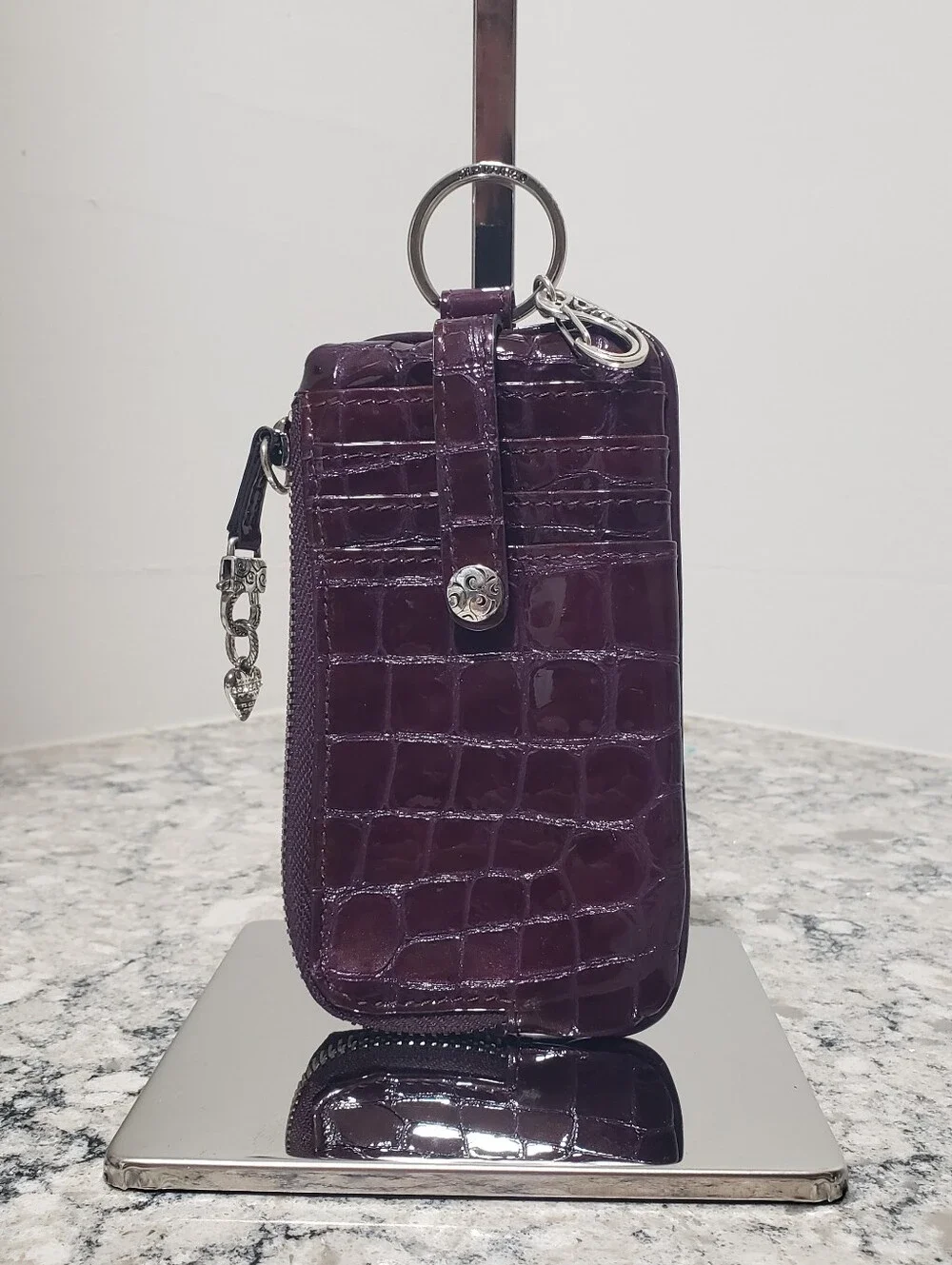 Brighton Patent Leather Crocodile-embossed Card Holder Zippy Wallet w/ Keyring